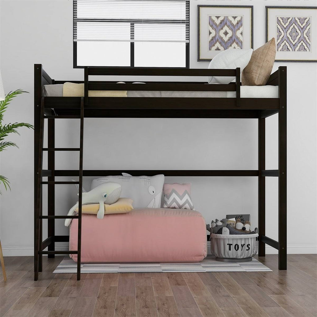Grey Solid Wood Loft Bed with Angled Ladder Y506847