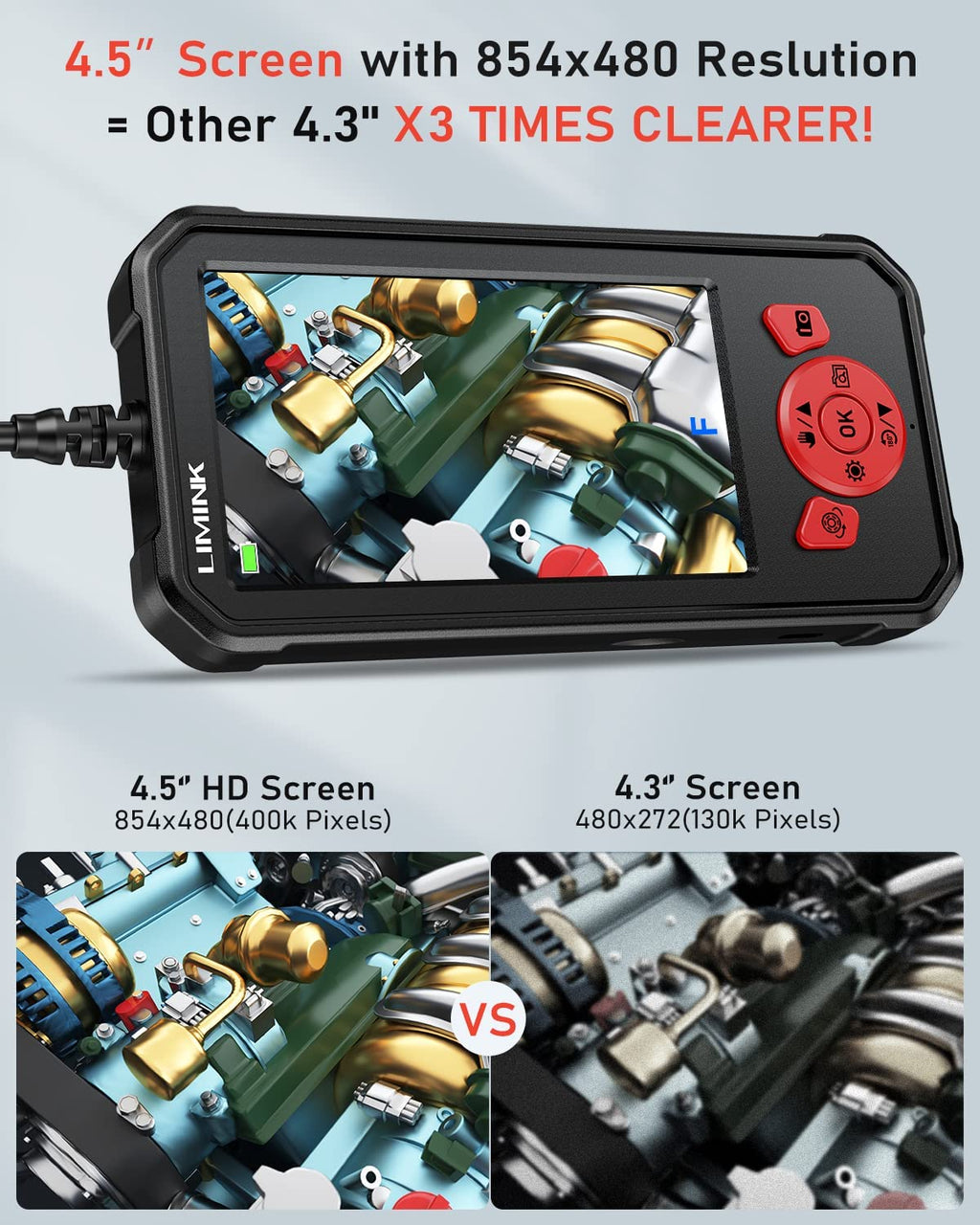 Dual Lens 1080P HD Borescope Endoscope Camera with 4.3' IPS Screen Q272940