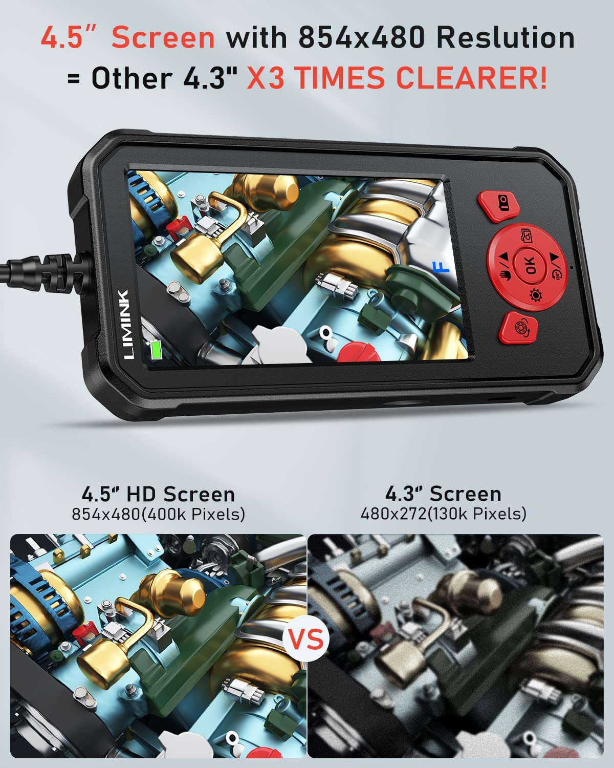 Dual Lens 1080P HD Borescope Endoscope Camera with 4.3' IPS Screen Q272940