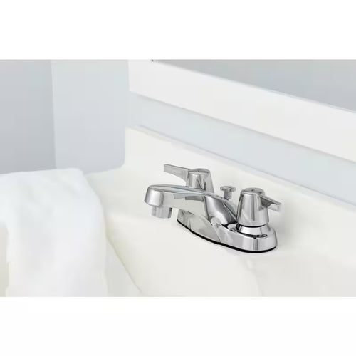 2-Handle Low-Arc Bathroom Faucet with Pop-Up Drain in Chrome E66282
