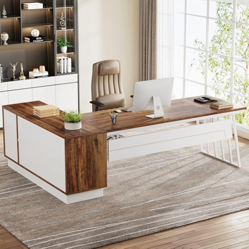 71-Inch L-Shaped Executive Desk with Cabinet and Drawers N1416