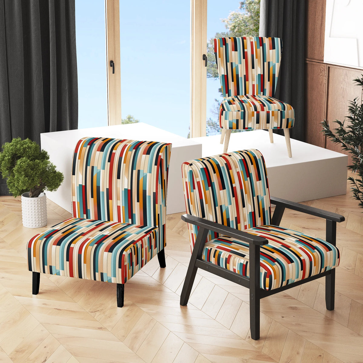 Upholstered Accent Chair and Striped Arm Chair Z662132