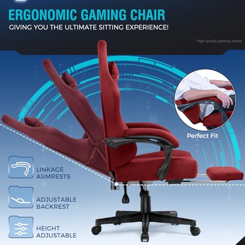 Black Fabric Ergonomic Gaming Chair with Footrest O816
