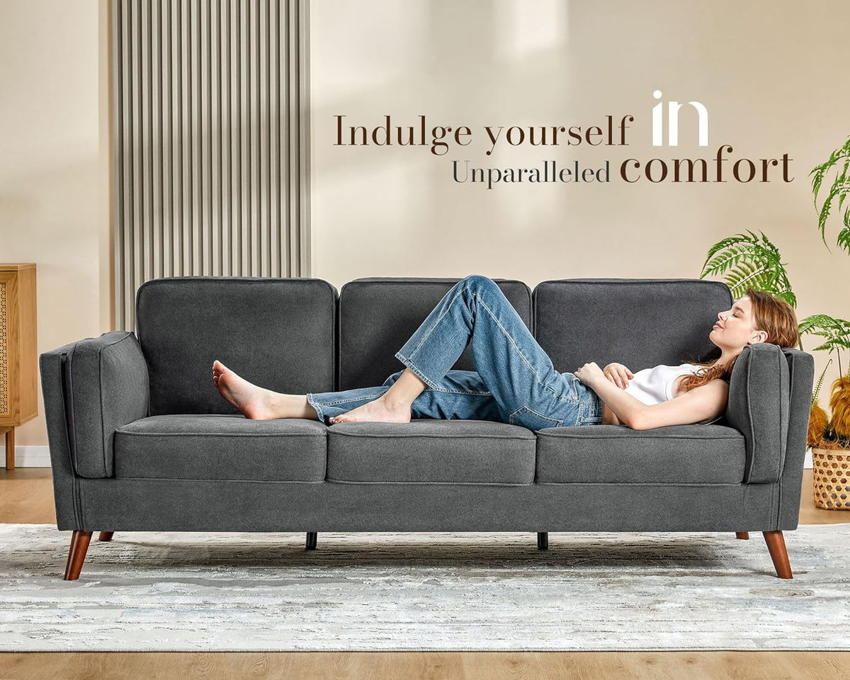 87 inch Dark Grey Deep Seat Sofa with Embedded Arm Pillow B670724