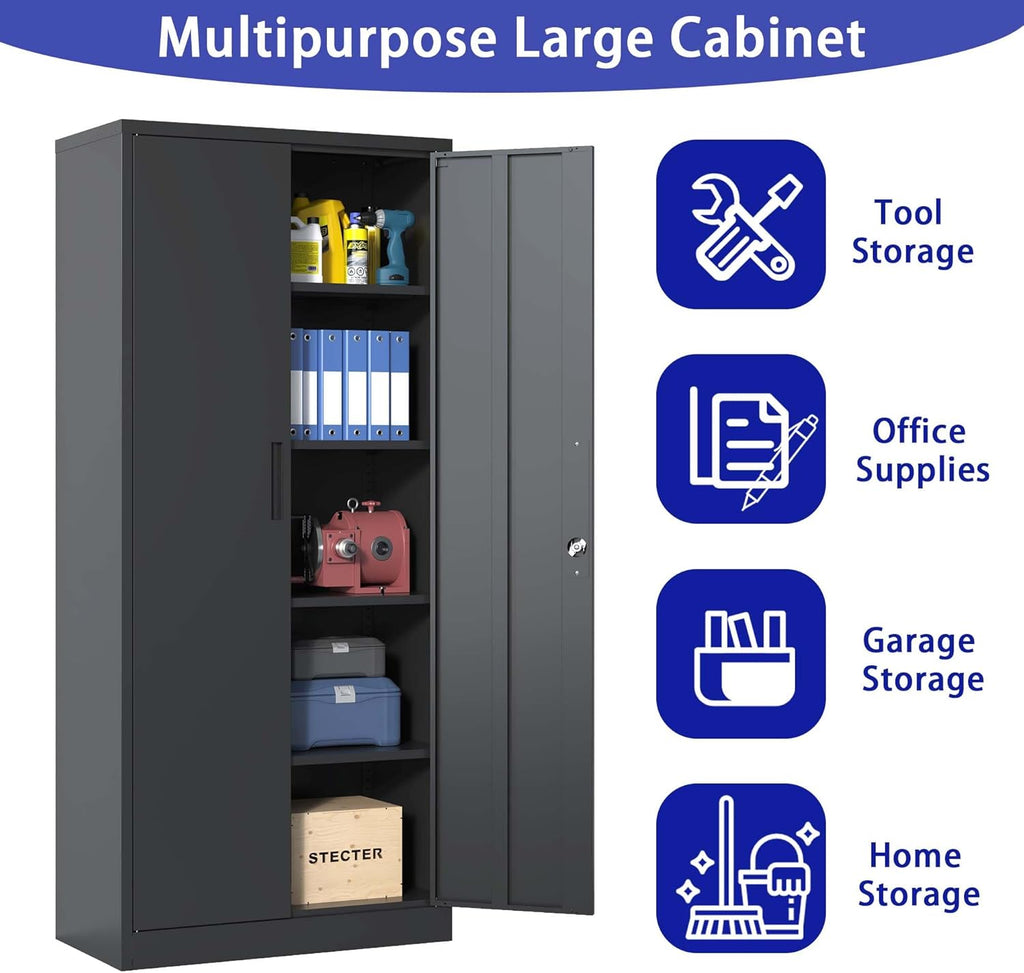 71" H Metal Garage Storage Cabinet with Doors and 4 Shelves A9686