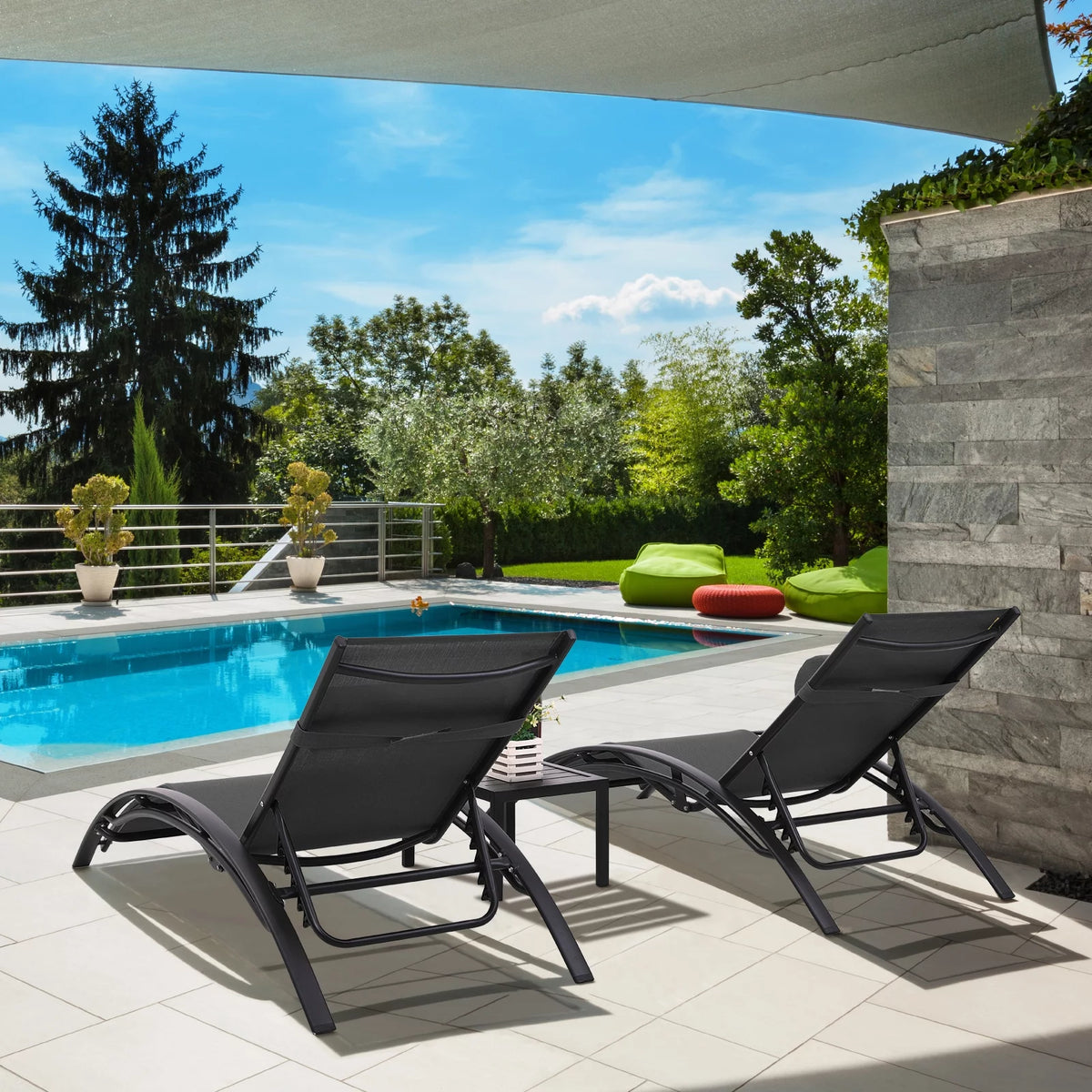 3pcs Aluminum Adjustable Chaise Lounge Chairs D376