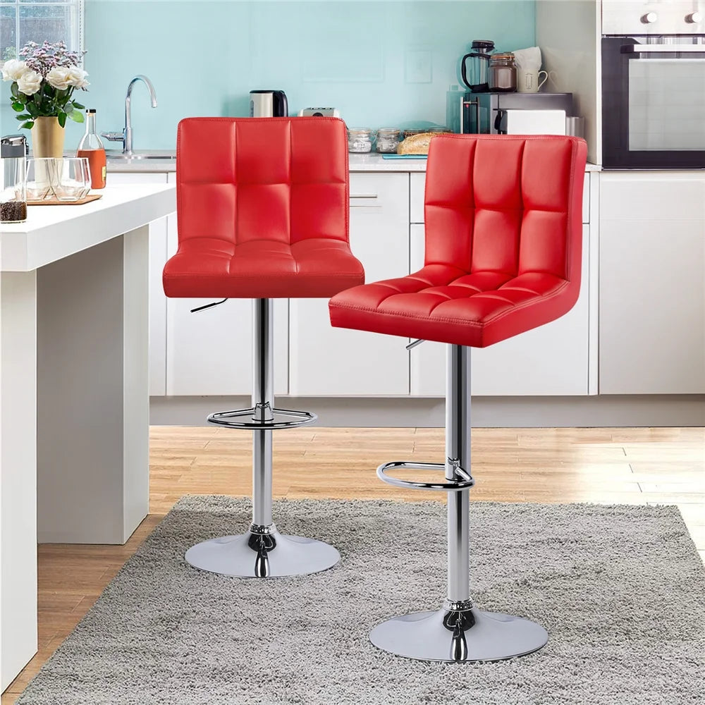 Red Faux Leather Adjustable Swivel Counter Bar Stools, Set of Two H12593