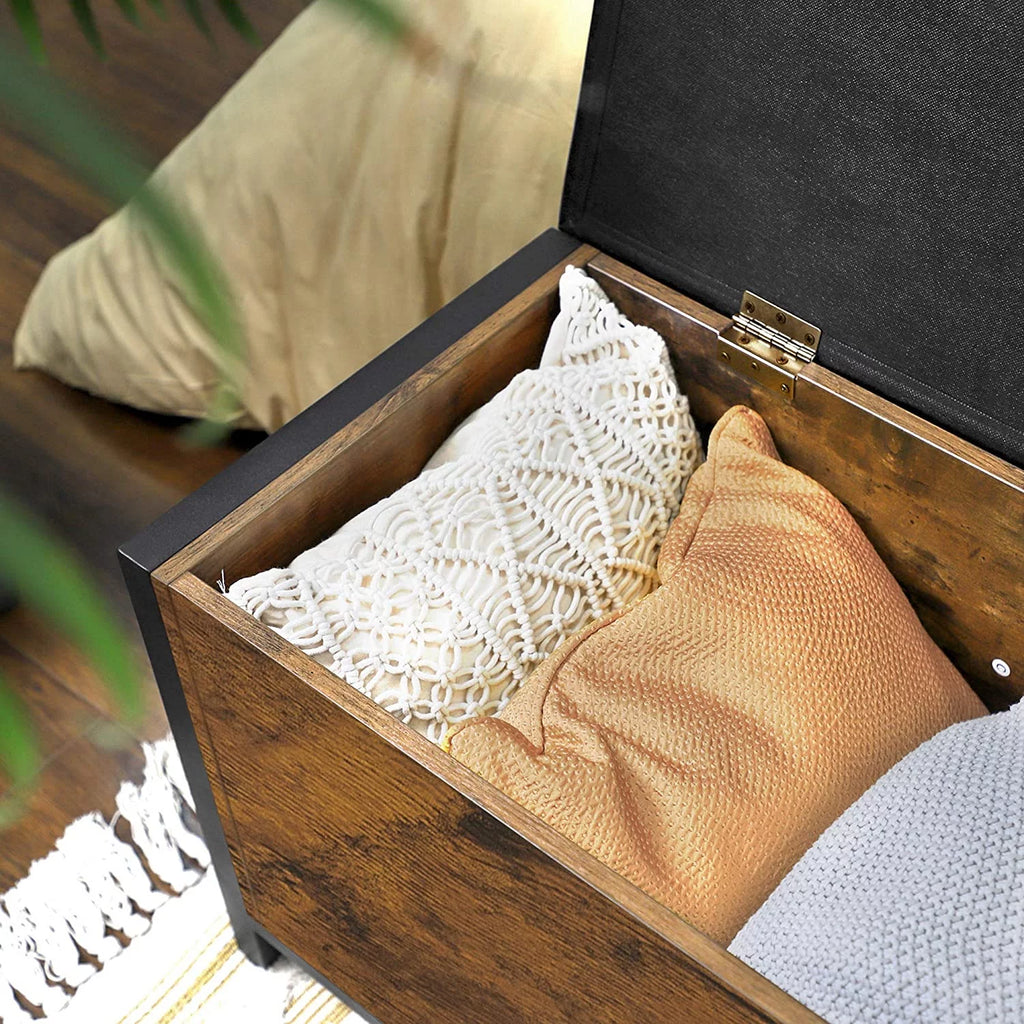 Rustic Brown and Black Storage Bench with Padded Seat J8648
