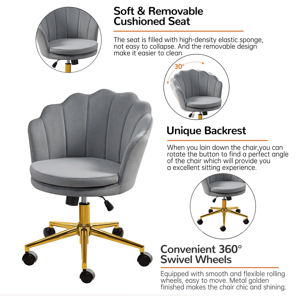 Grey Velvet Adjustable Swivel Office Chair K383807