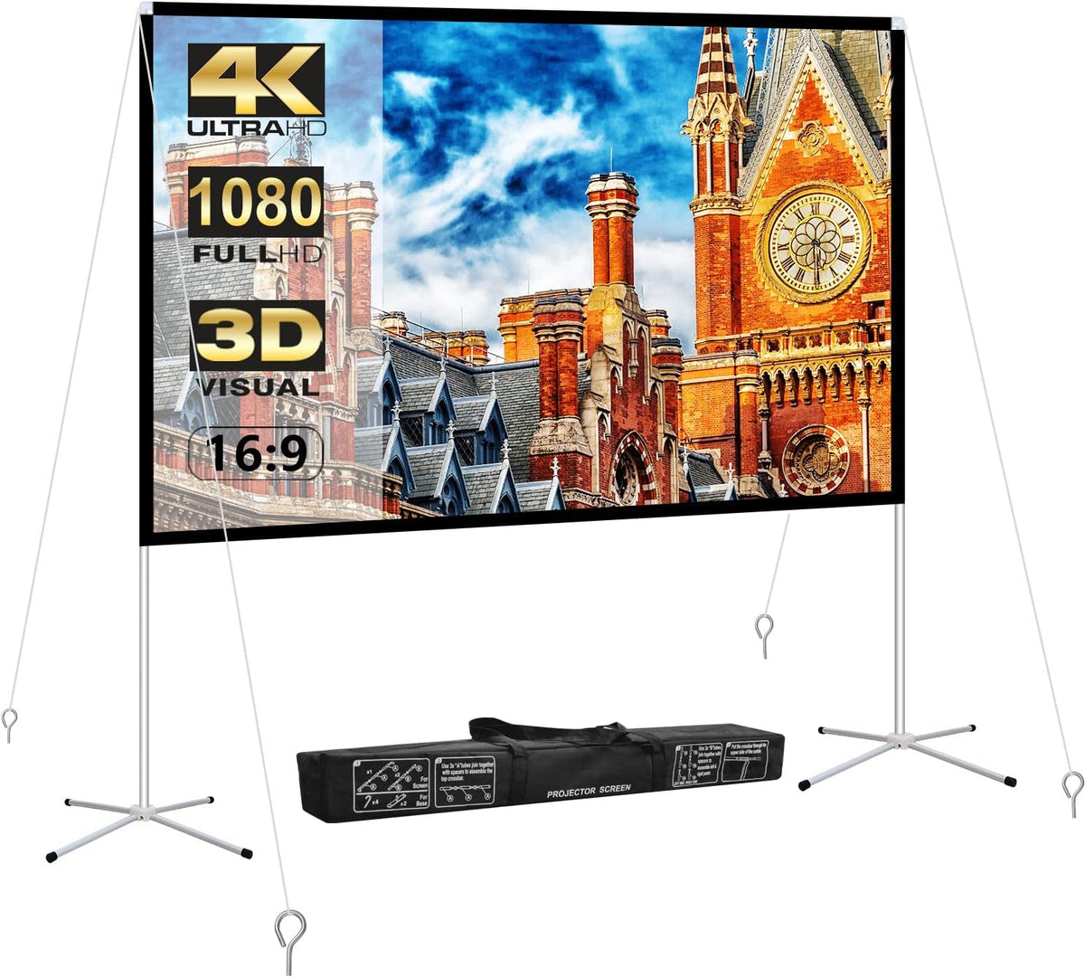 100 Inch Foldable Projector Screen and Stand with Carry Bag 16:9 R546576