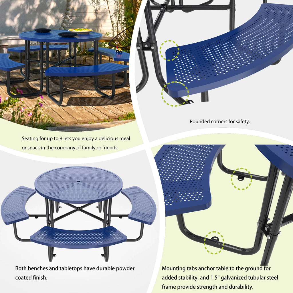46'' Steel Round Picnic Table with Umbrella Hole U693746
