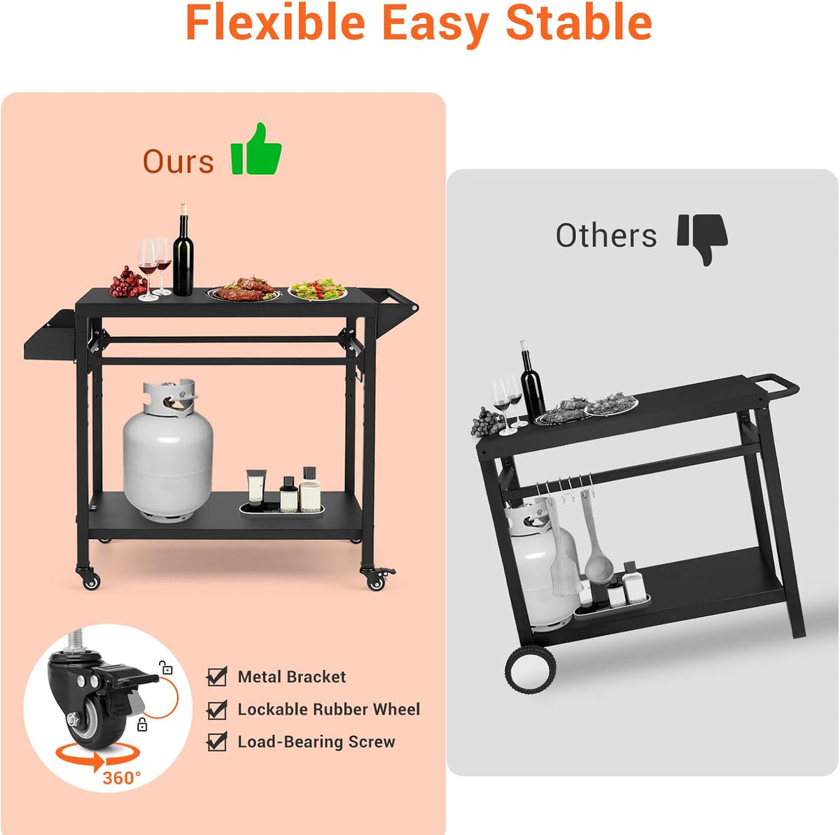 Black Outdoor Grill Cart with Lockable Wheels R591