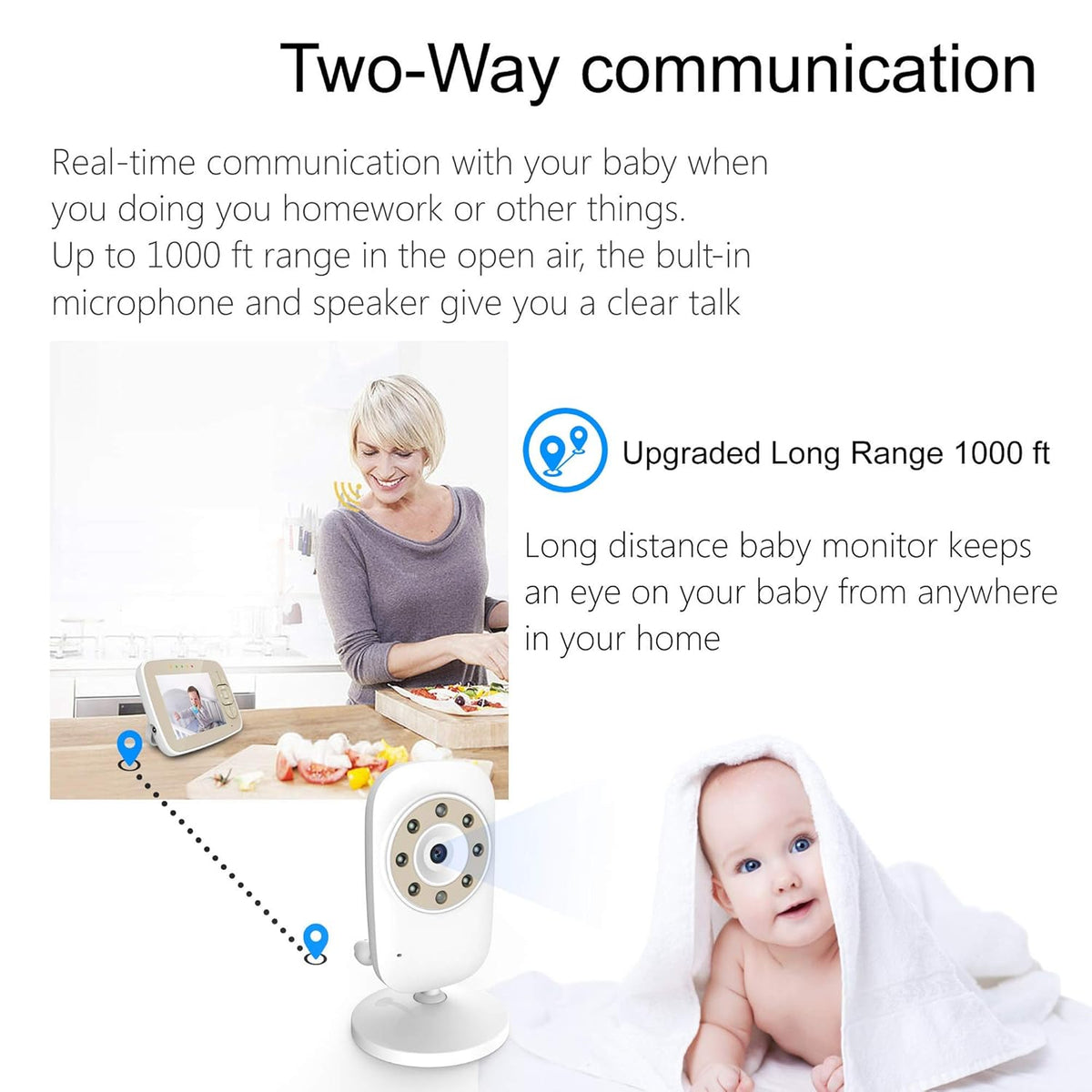 Baby Monitor with Camera and Video, Two-Way Audio, Infrared Night Vision, 3.5 inch, Pack of 2 T983139