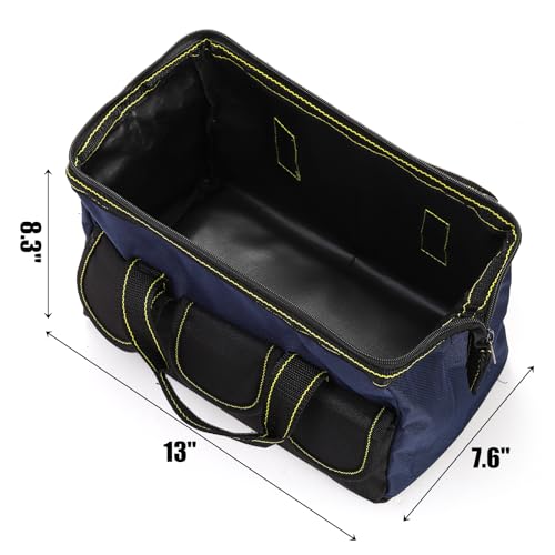 3 Pack 13 Inch Tool Bag with Waterproof Base, Heavy Duty Tool Storage Bag Organizer, 5 Pockets T98139