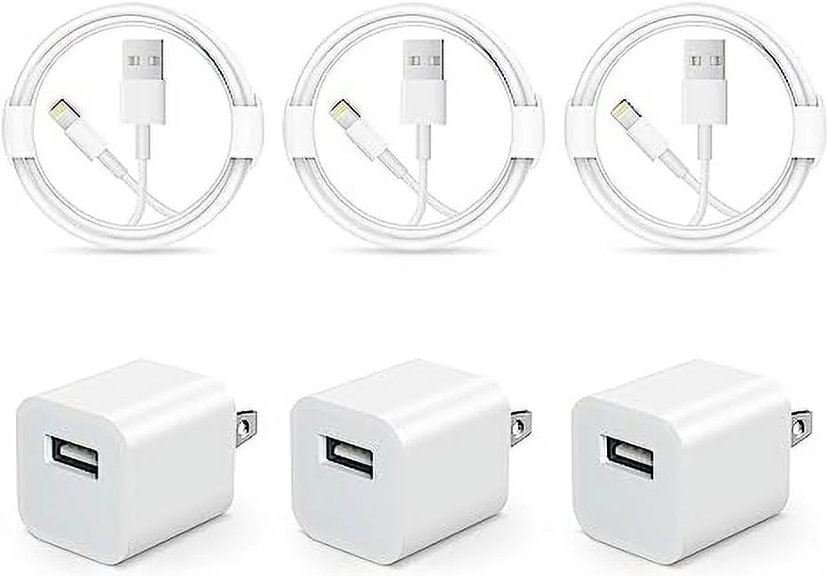 3 Pack iPhone Wall Charger with 6FT Charger Cord K149
