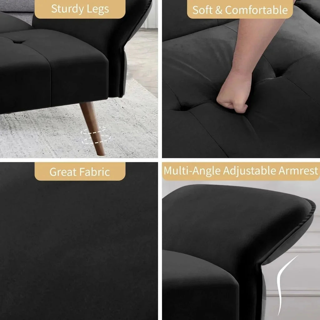 Black Velvet Sofa Bed with Adjustable Armrests I88123