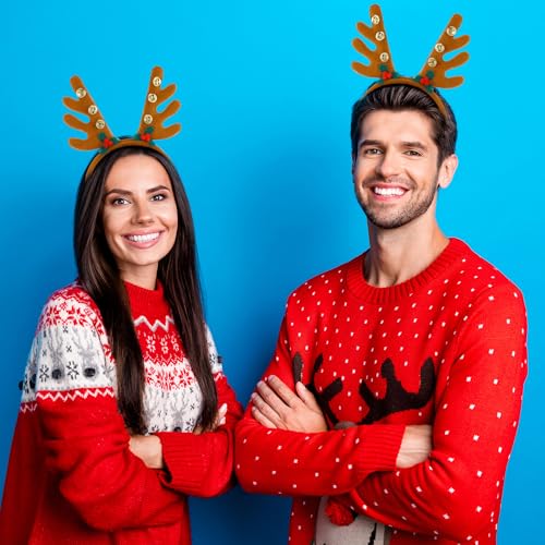 36 Pcs Christmas Reindeer Antler Headbands with Bell W423348