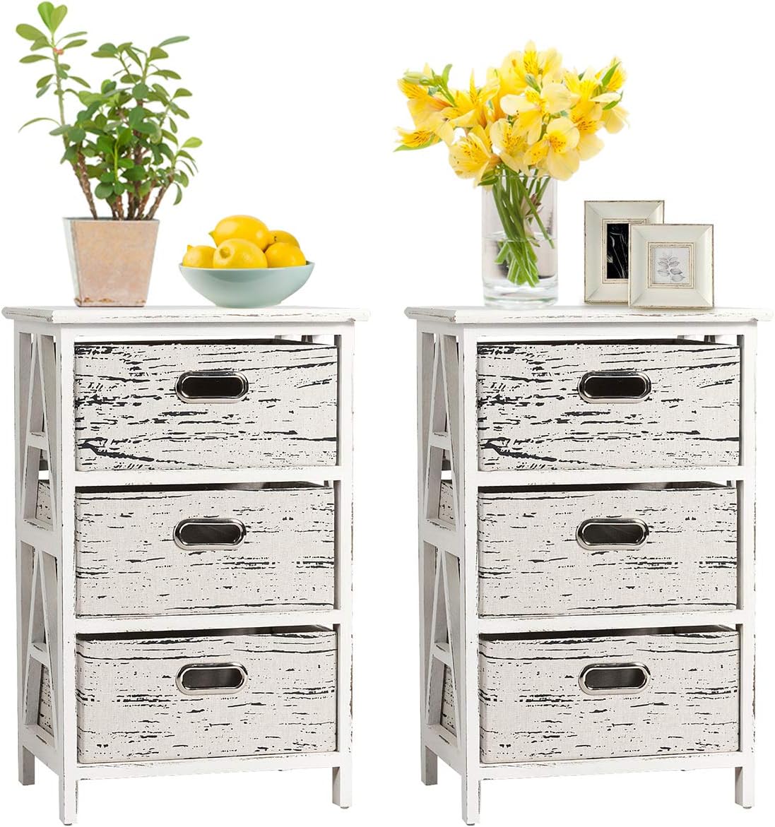 3 Fabrics Storage Drawer Units with Wood Frame O100224