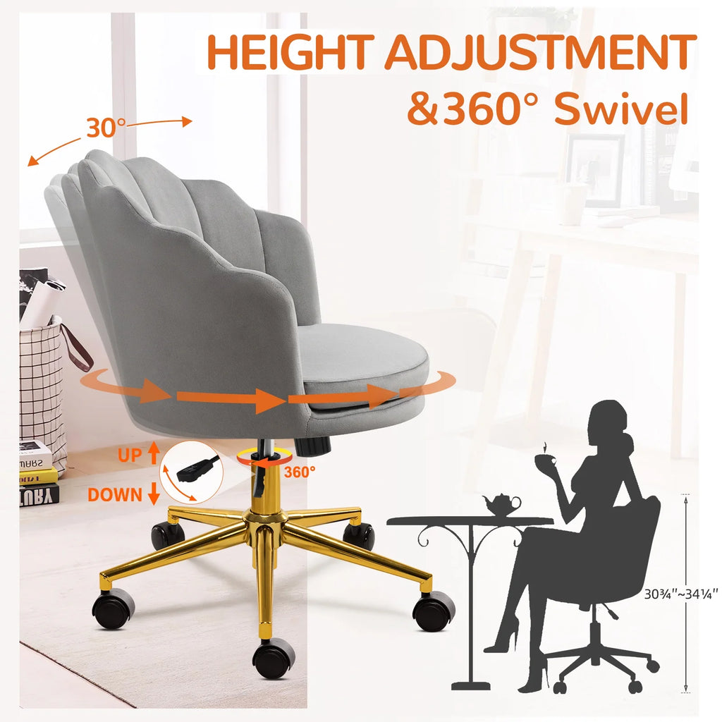 Grey Velvet Adjustable Swivel Office Chair K383807
