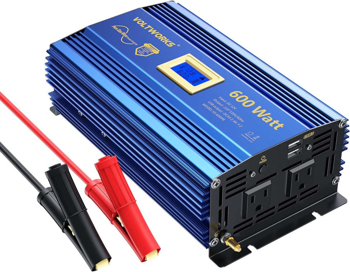 600 Watts Pure Sine Wave Power Inverter DC 12V to AC 110V 120V with USB Port & LCD Display G6110