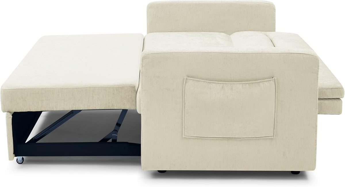 Beige Velvet 3 in 1 Convertible Sleeper Sofa P65659
