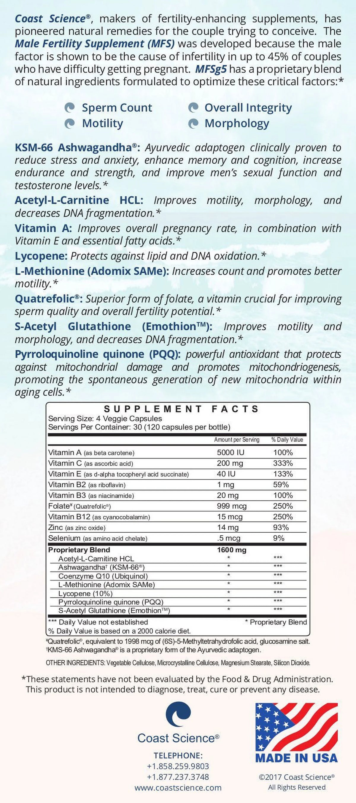 Male Fertility Supplement 120 capsules I852