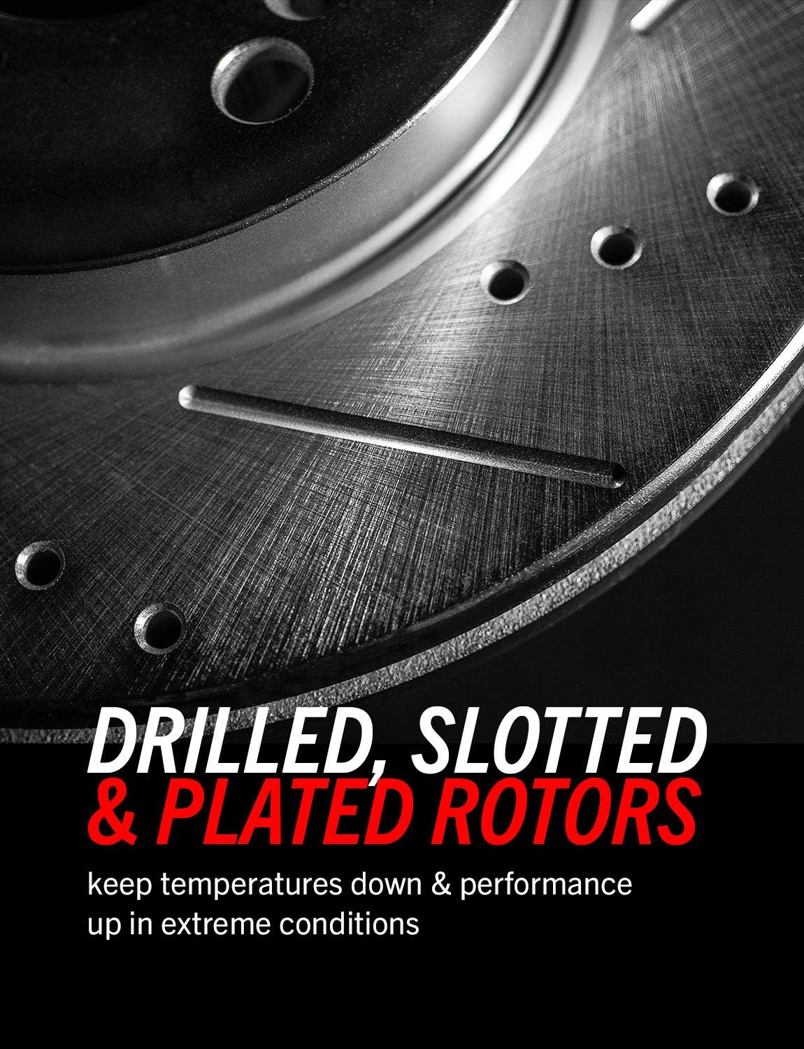 Front and Rear Carbon Fiber Brake Pads with Drilled & Slotted Brake Rotors Kit F132690