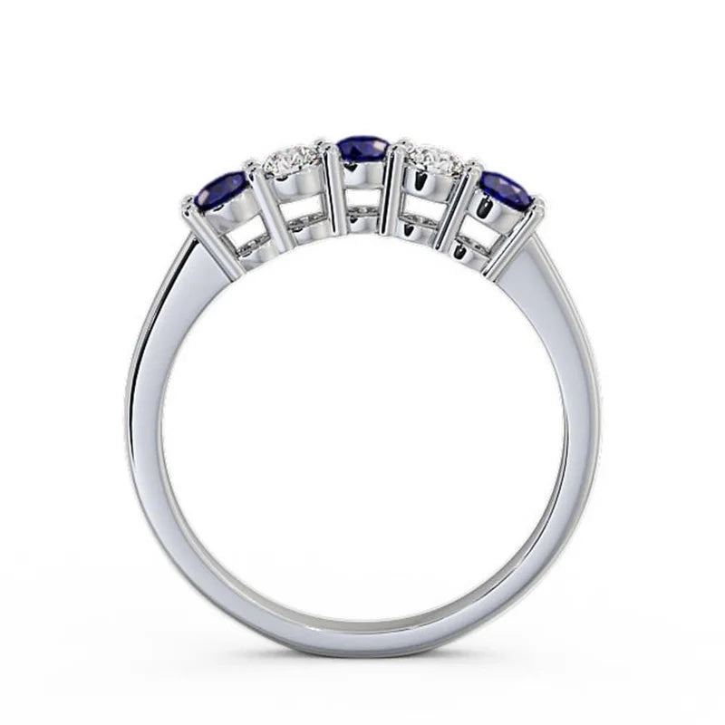 14K White Gold Eternity Band with Blue Sapphire and Diamond P719