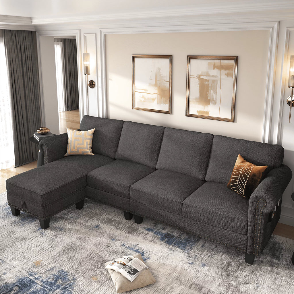 Dark Gray L-Shaped Sectional Sofa with Storage Ottoman E45708