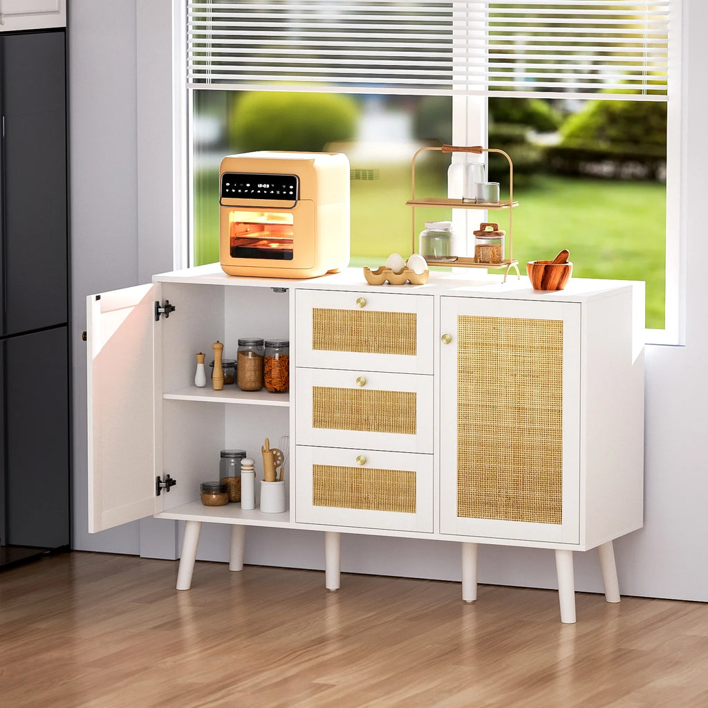 White Rattan Storage Cabinet with 2 Doors 3 Drawers Y6463
