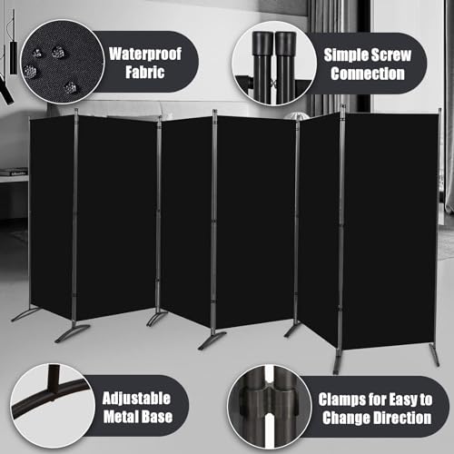 Black 6 Panel 6 ft Folding Room Divider U927995