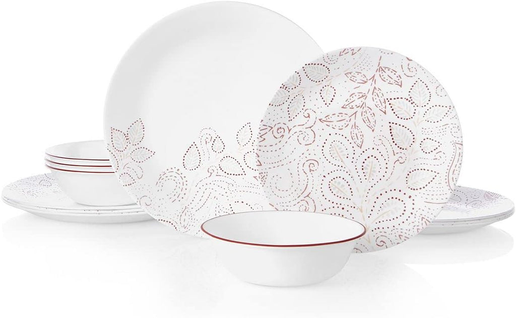 12-Piece Dinnerware Set Service for 4 red, White O495