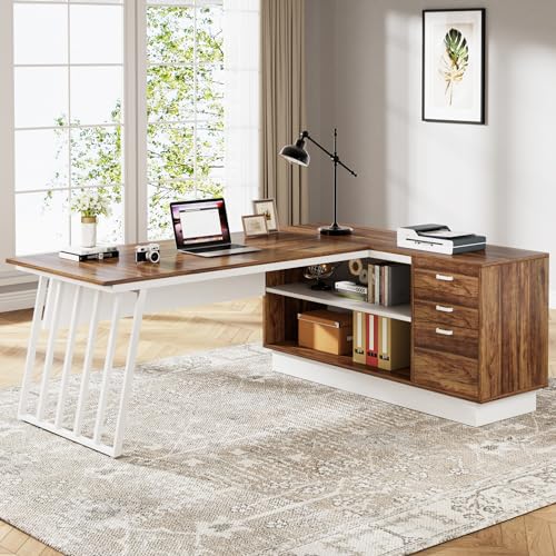 71-Inch L-Shaped Executive Desk with Cabinet and Drawers N1416