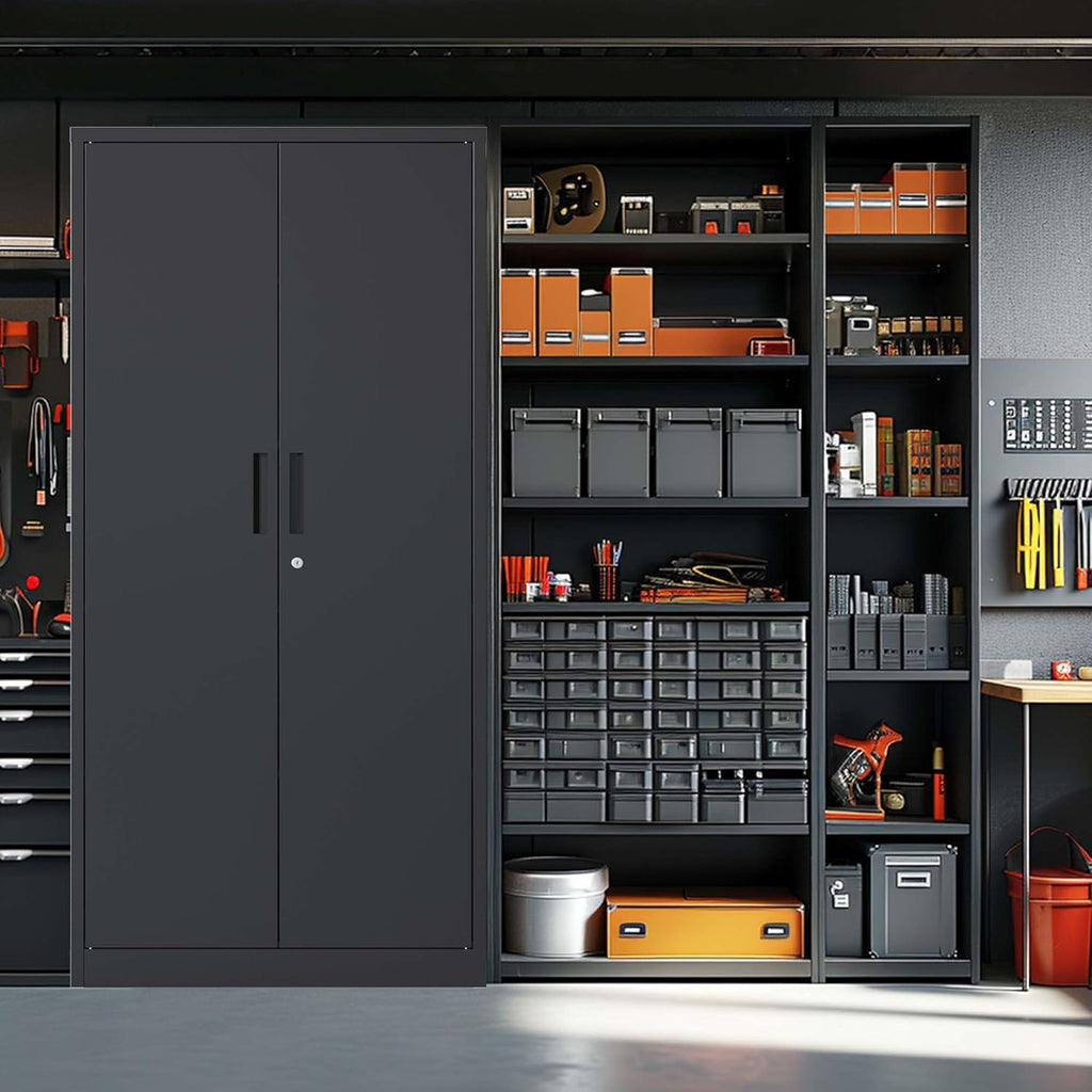 71" H Metal Garage Storage Cabinet with Doors and 4 Shelves A9686