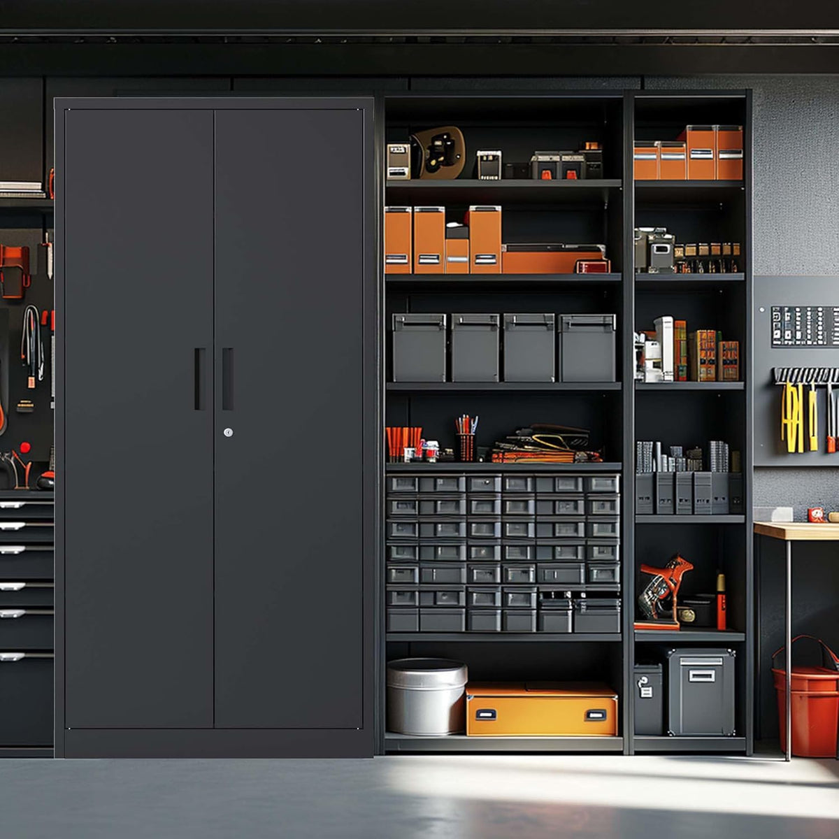 71" H Metal Garage Storage Cabinet with Doors and 4 Shelves A9686
