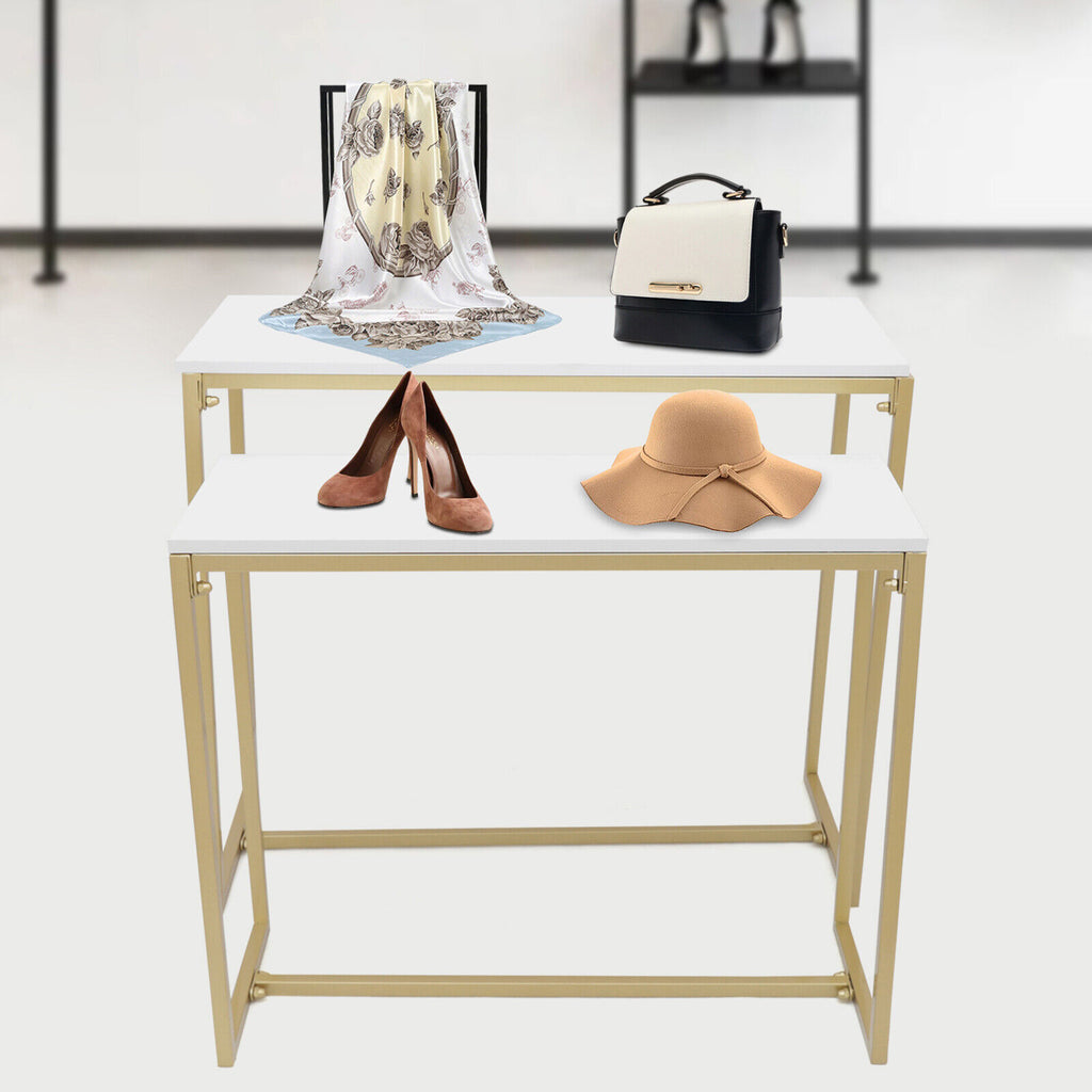Gold Metal Nesting Tables Display Stand 2 Piece Set D618