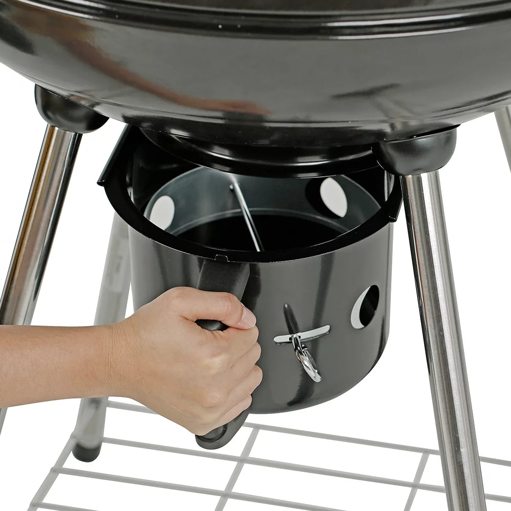 22" Round Portable Charcoal Kettle Grill with 2 Wheels, Black M668932