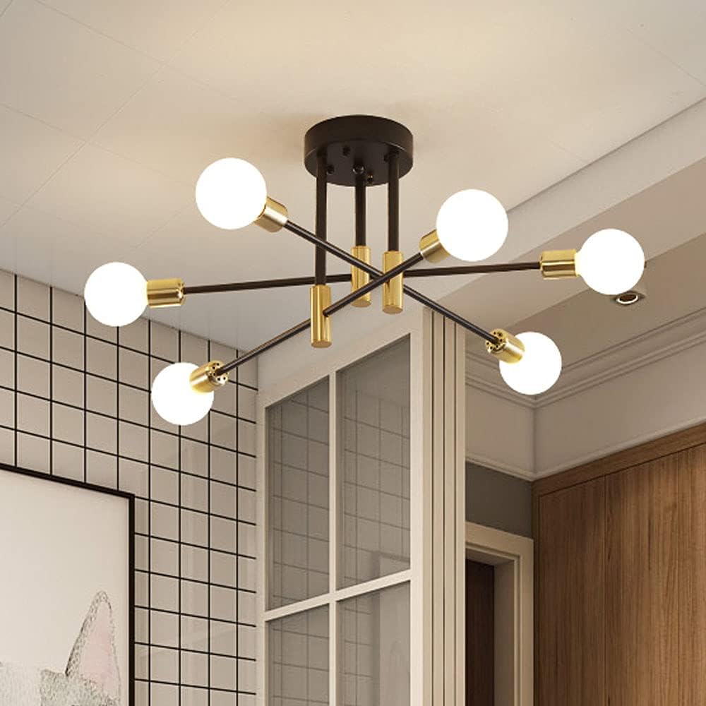 Black and Gold Semi Flush Mount Chandelier B39109