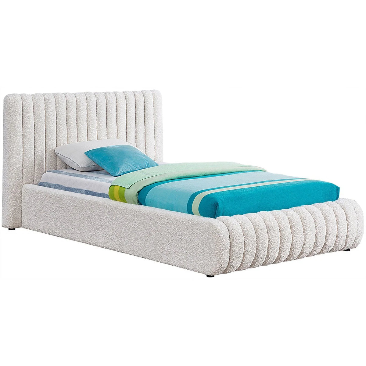 Cream Boucle Fabric Twin Bed P60823