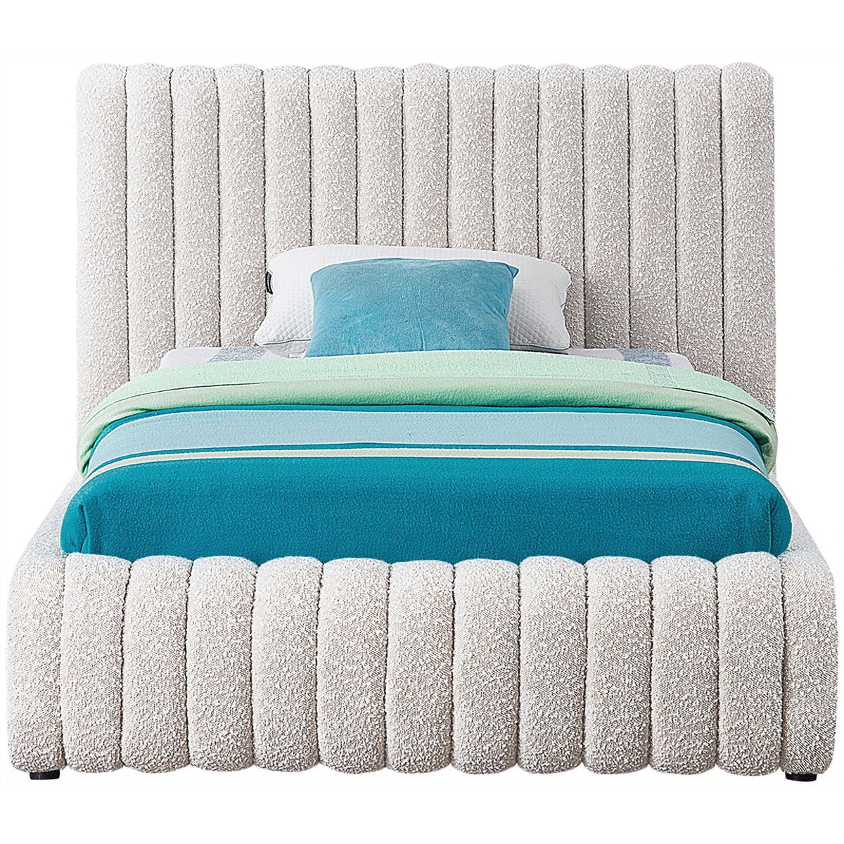 Cream Boucle Fabric Twin Bed P60823