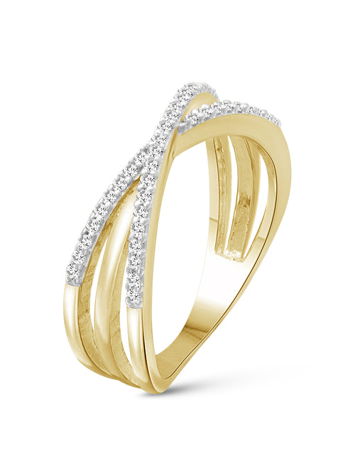 14K Gold Plated Silver Criss Cross Ring with Real Diamond J23324