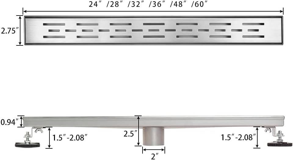 24 inch Linear Brushed 304 Stainless Steel Shower Drain J6662