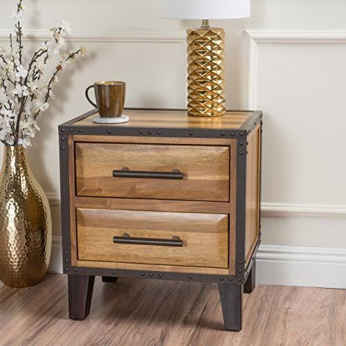 Natural Stained Acacia Wood Two Drawer Night Stand S994