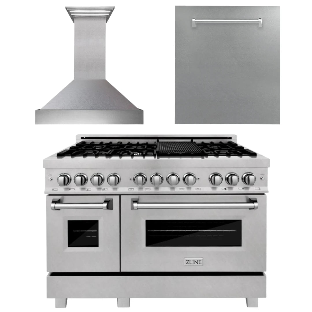 48 in. Stainless Dual Fuel Range, Range Hood and Dishwasher G68268