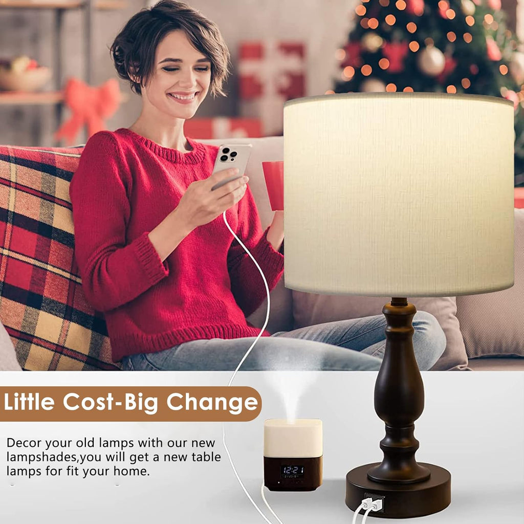 Large White Fabric Linen Lampshade Set of 2 X892