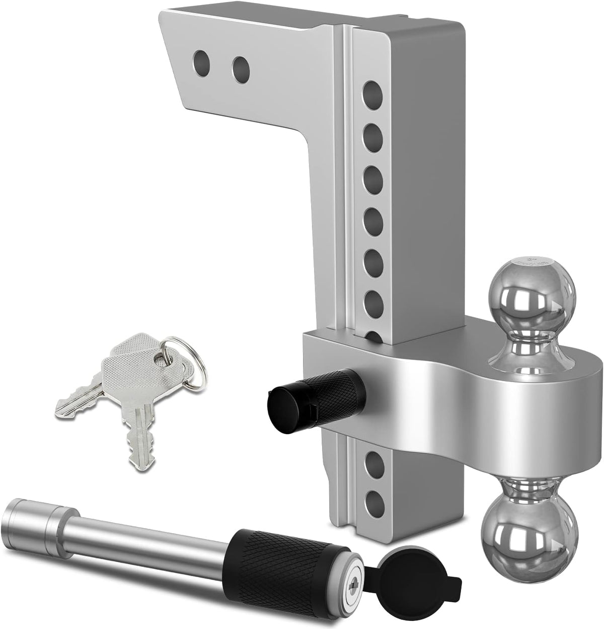 Adjustable Trailer Hitch Ball Mount, 10 Inch Drop, 2.5 Inch Receiver, 18,500 LBS GTW, Forged Aluminum Shank, 2 Inch & 2-5/16 Inch Dual Balls M259244