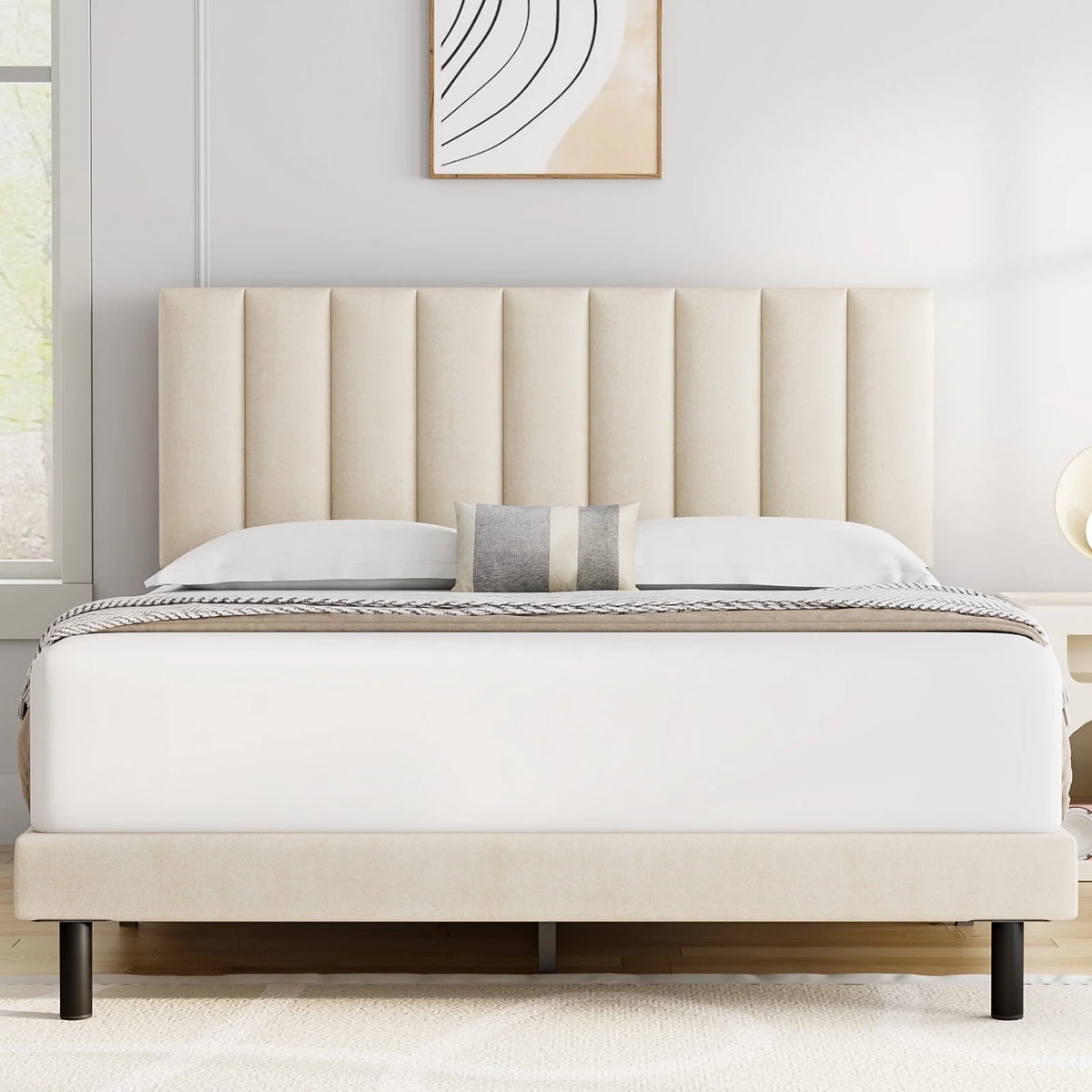 Full Platform Bed Frame with Upholstered Headboard W95259