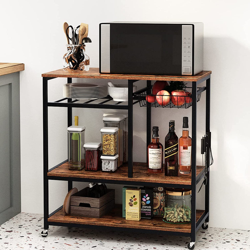 Black 3-Tier Baker's Rack Utility Shelf with Storage and Drawer B37736
