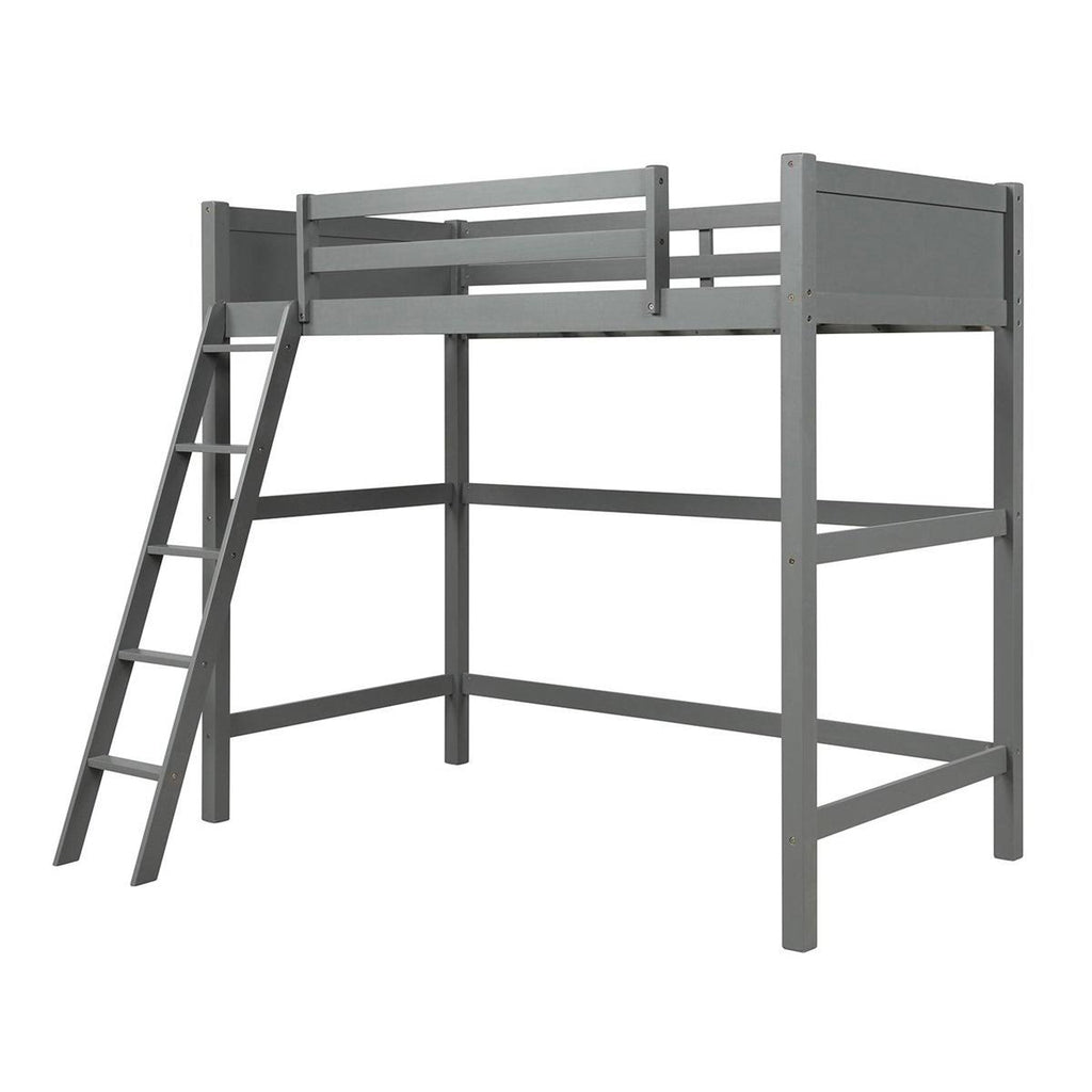 Grey Solid Wood Loft Bed with Angled Ladder Y506847