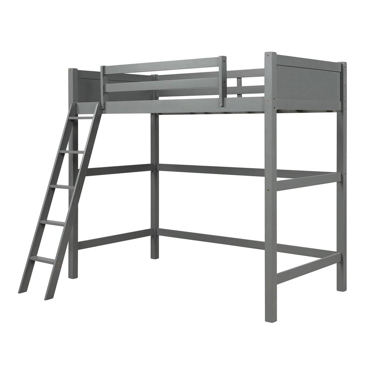 Grey Solid Wood Loft Bed with Angled Ladder Y506847